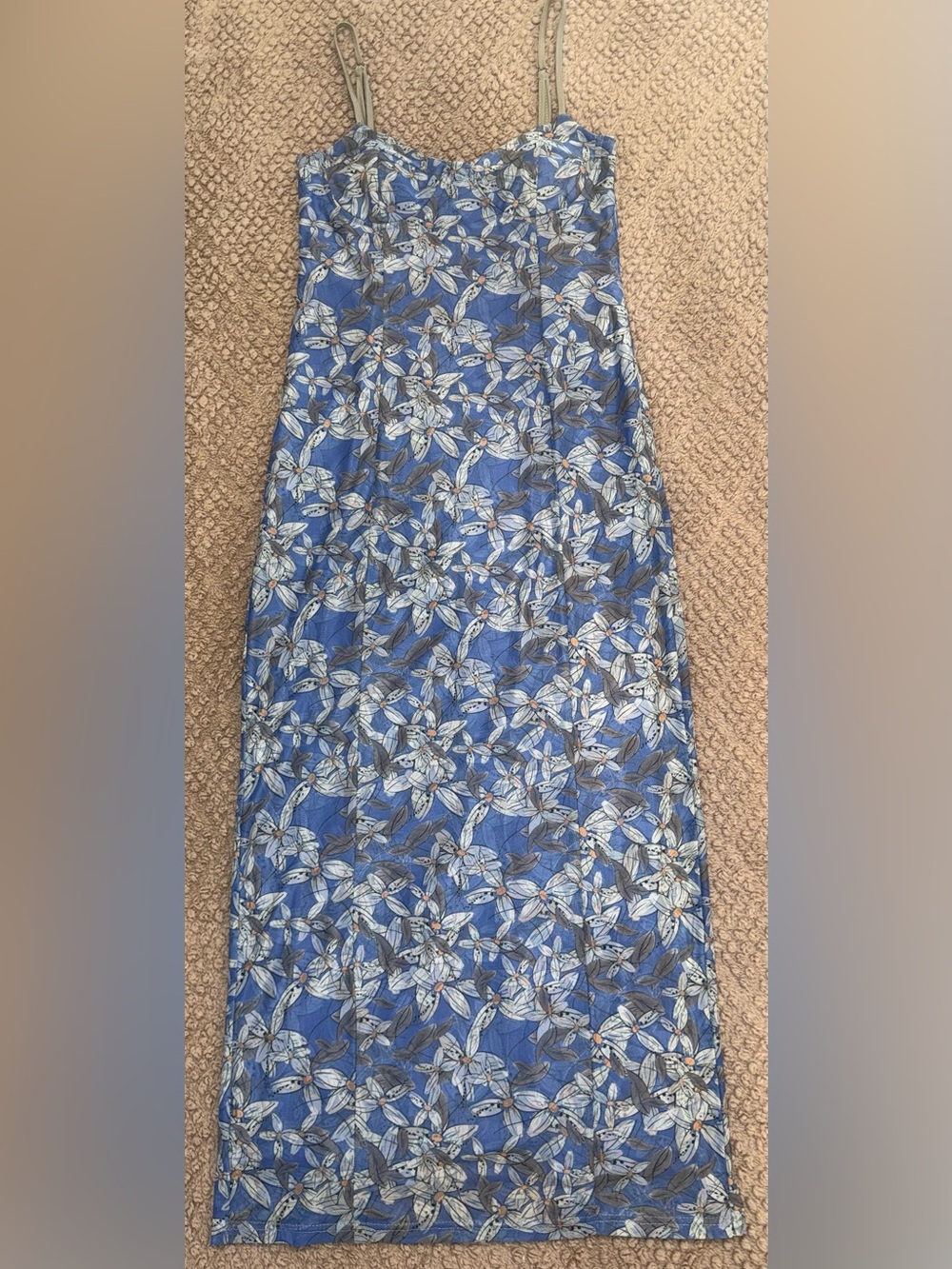 Blue Floral Maxi Dress with Spaghetti Straps